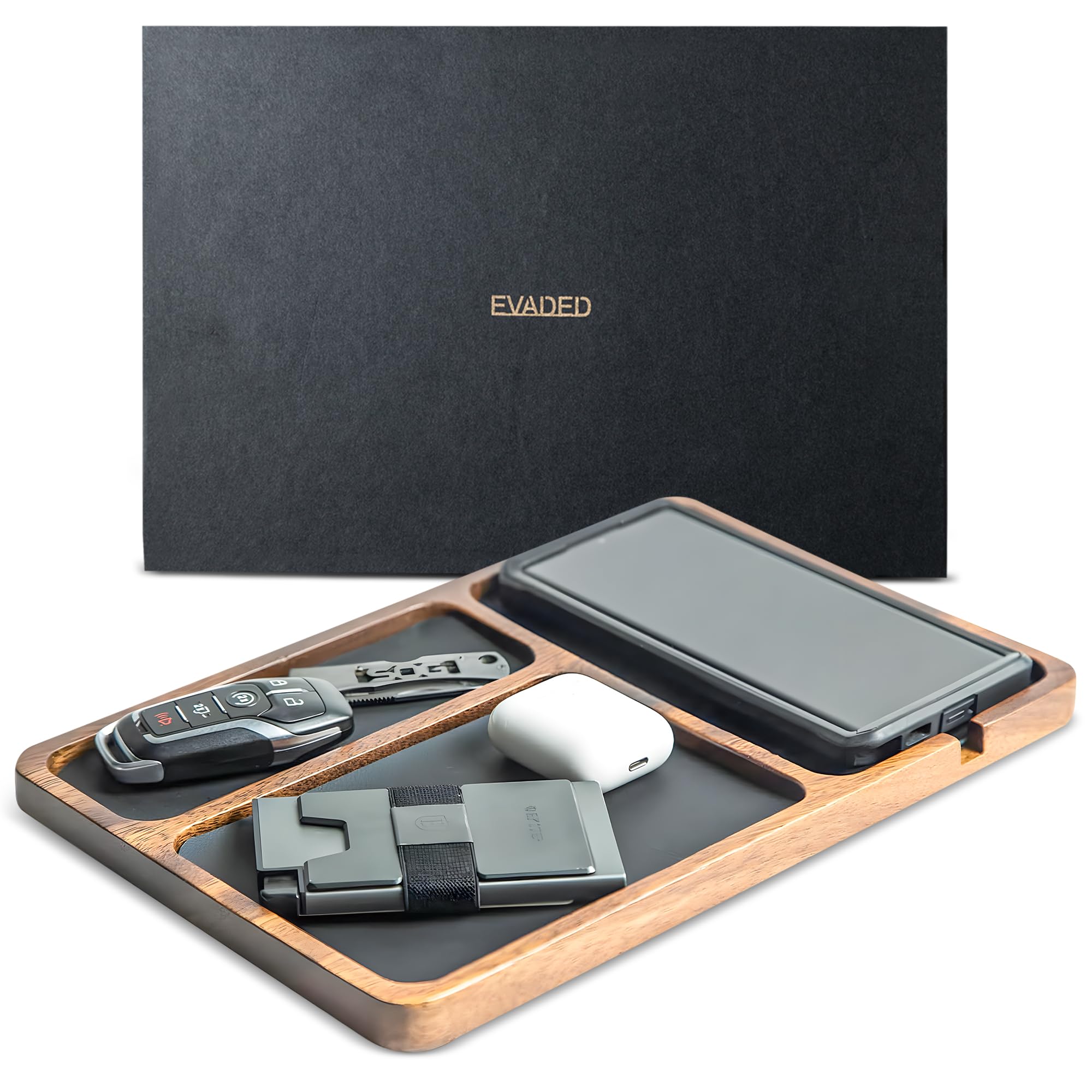 Amazon.com: Premium Acacia Wood and Leather Valet Tray for